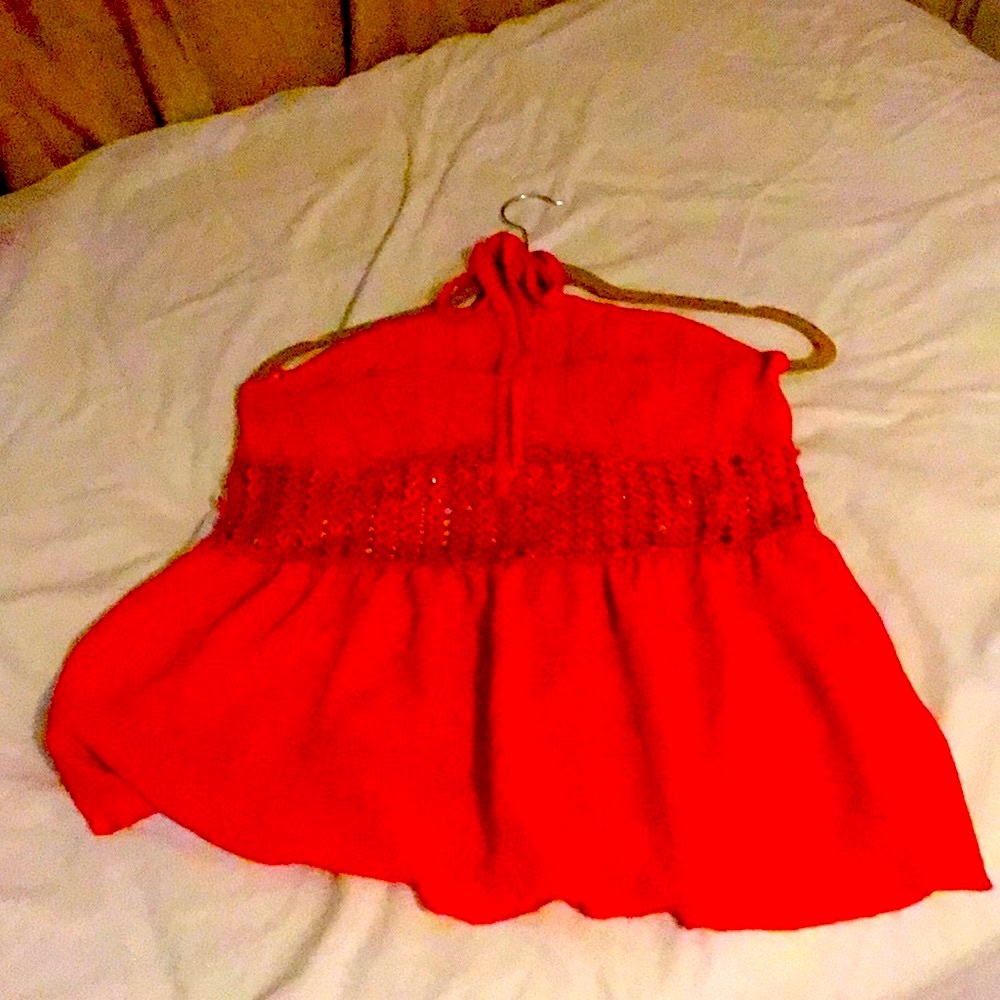 Orange sheer halter top
